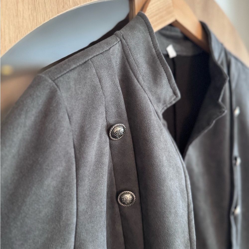 Gray Faux Suede Military Button Jacket Women’s Medium Academia Blazer - Picture 5 of 10